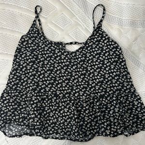Hollister black flower flowy cropped tank top
